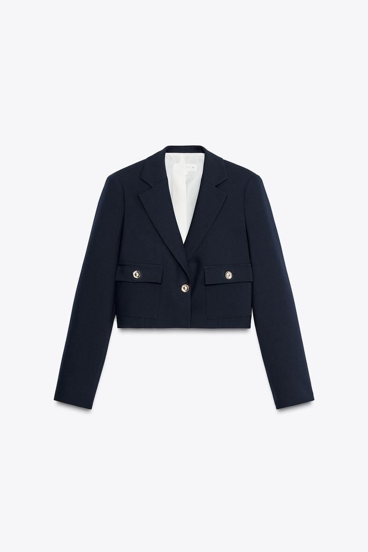 CROPPED BLAZER WITH PADDED SHOULDERS - CITRIC 