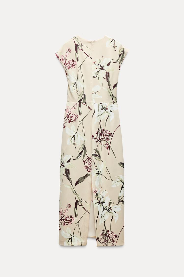 FLORAL PRINT SATIN MIDI DRESS - CITRIC 