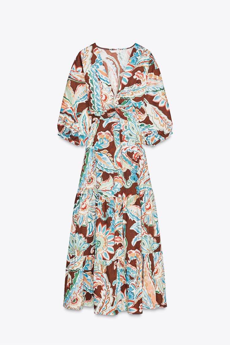 PRINTED POPLIN TIE DRESS - CITRIC 