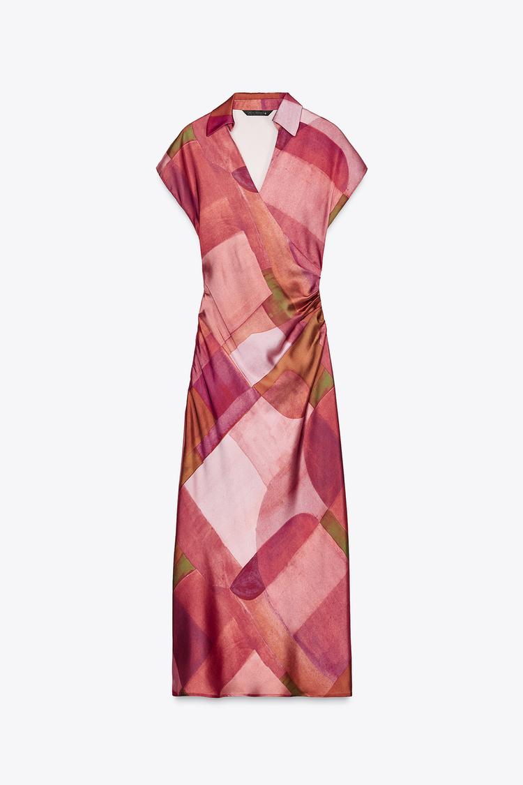 GEOMETRIC PRINT SATIN DRESS - CITRIC 