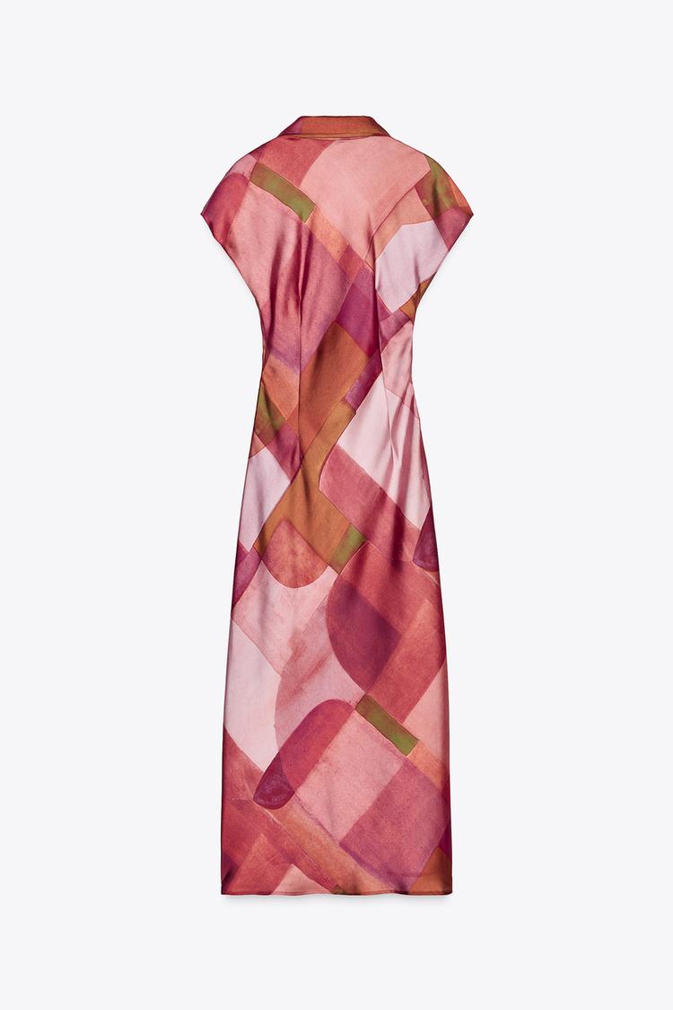 GEOMETRIC PRINT SATIN DRESS - CITRIC 