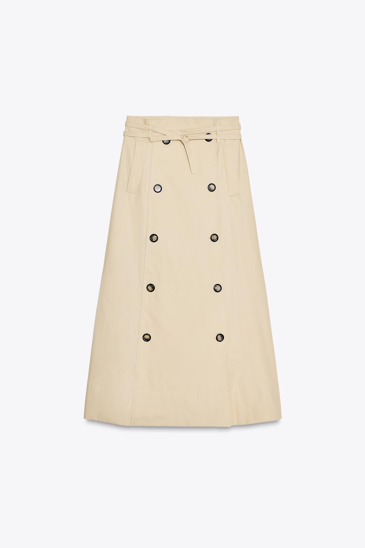 BUTTON-UP WRAP MIDI SKIRT - CITRIC 