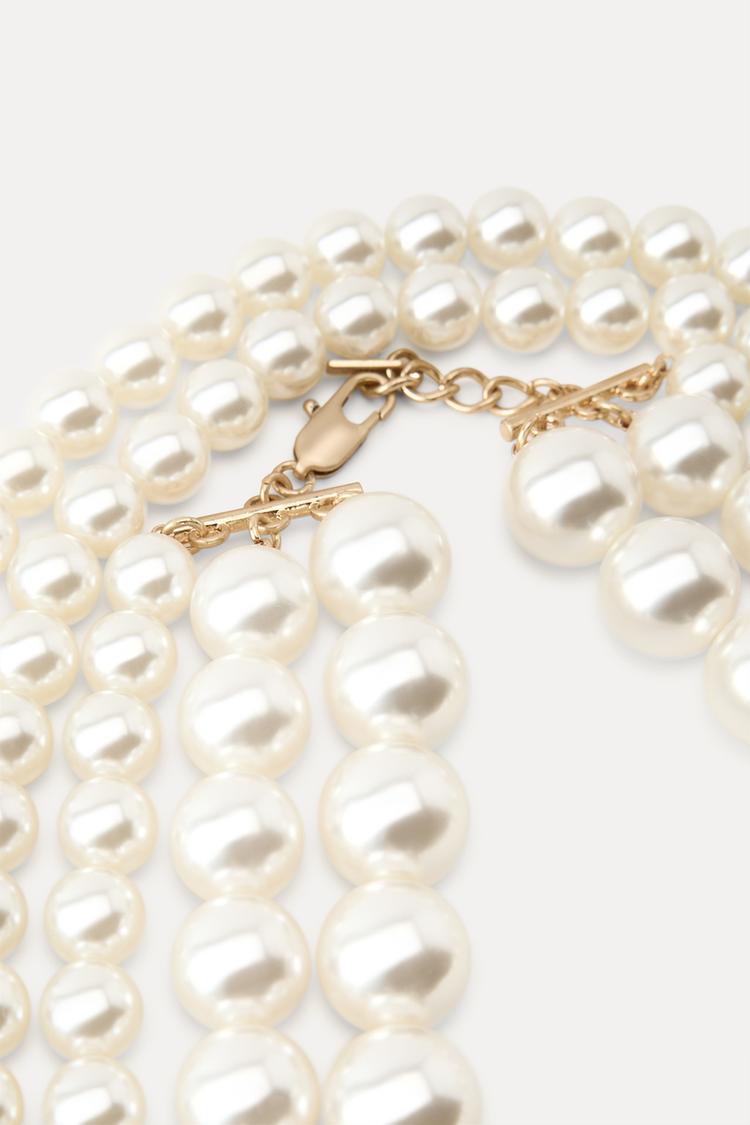 MULTI-STRAND NECKLACE WITH FAUX PEARLS - CITRIC 