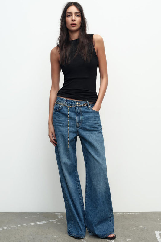 Z1975 WIDE-LEG JEANS WITH GOLD CHAIN BELT - CITRIC 