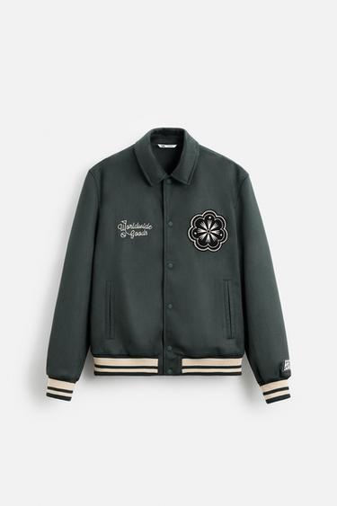 FAUX SUEDE VARSITY JACKET WITH PATCHES - CITRIC 