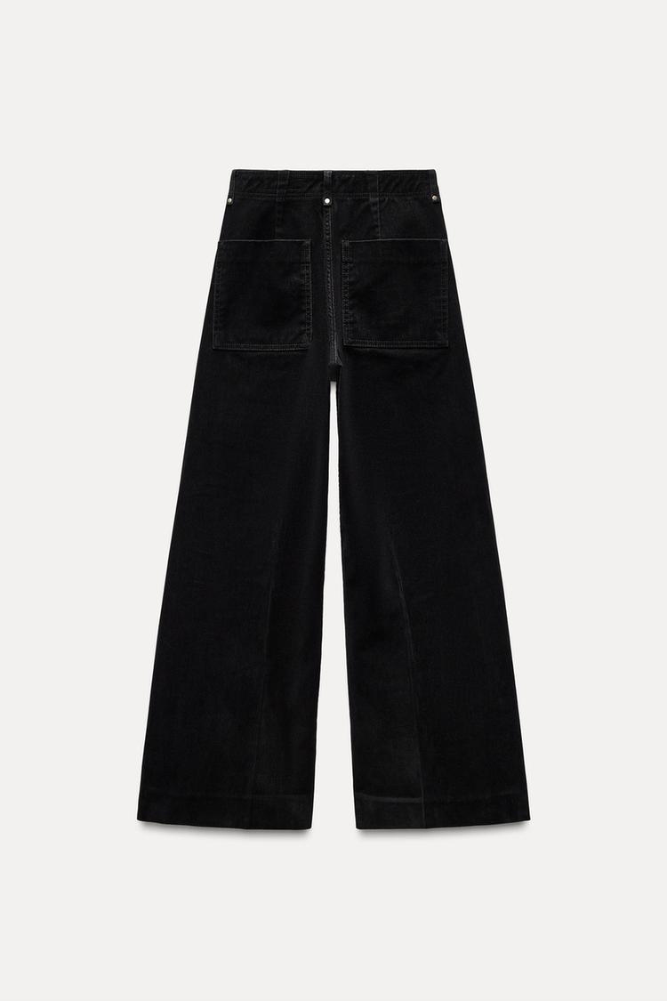 ZW COLLECTION WIDE-LEG HIGH-WAIST FLOCKED JEANS - CITRIC 