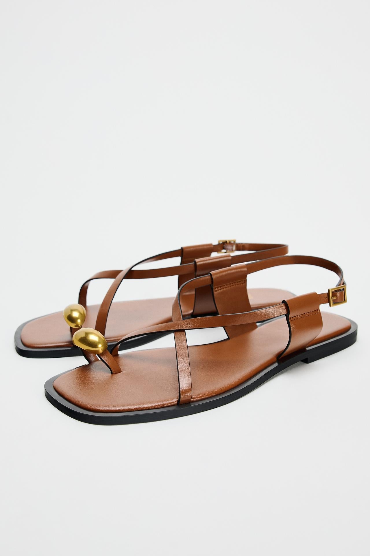 STRAPPY FLAT SLIDER SANDALS WITH METAL EMBELLISHMENT - CITRIC 