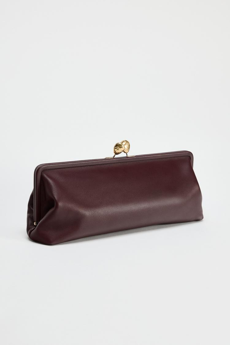 LEATHER CLUTCH BAG WITH METAL DETAIL - CITRIC 